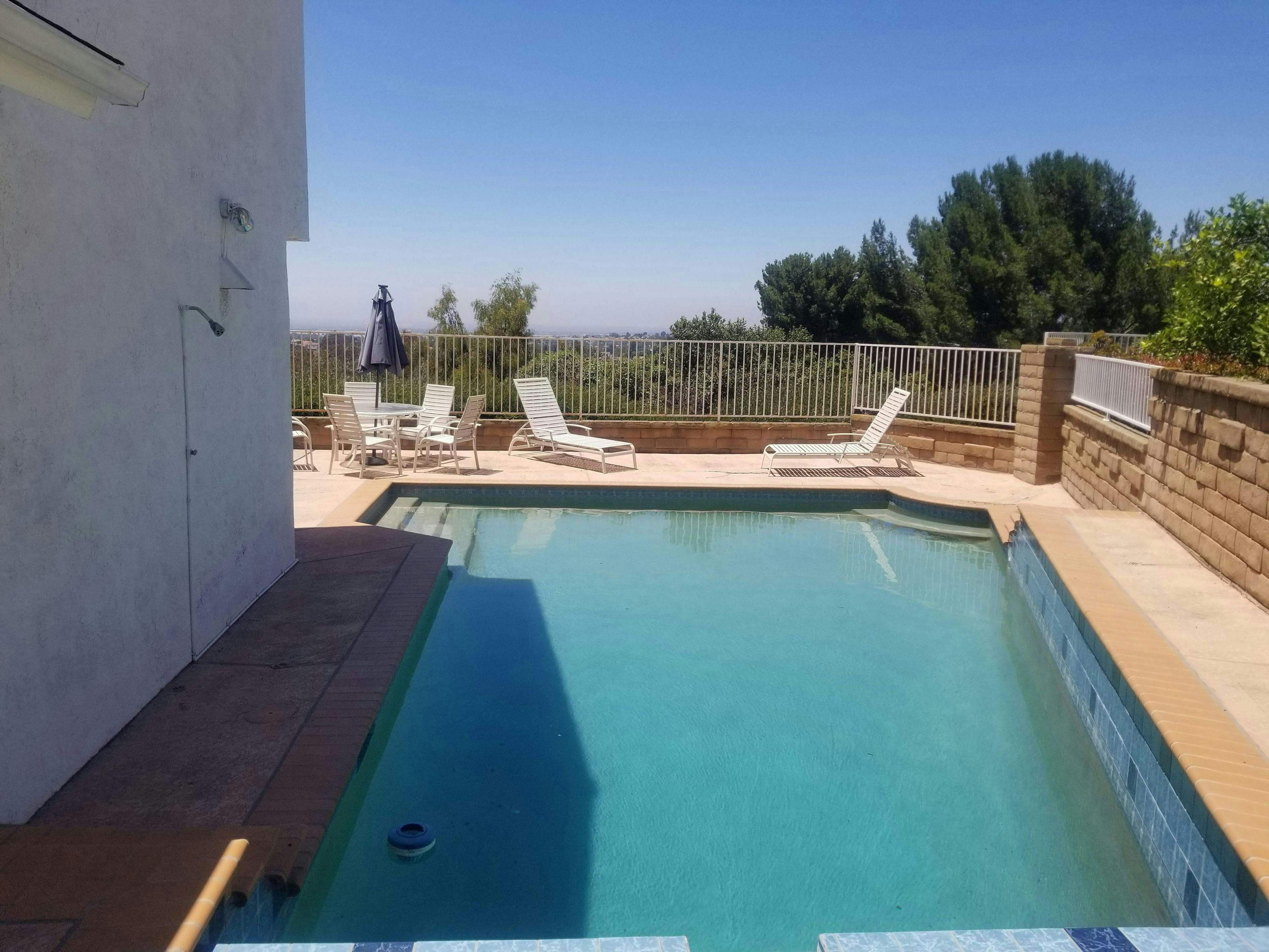 Large pool with beautiful views of mountains and city of Irvine all the way to Los Angeles